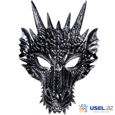 Karnaval maskası "Əjdaha" gümüşü rəngli, lateks